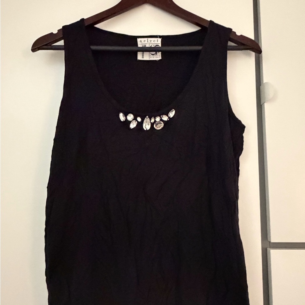 Velvet Black Scoop Neck Tank with Jewel Accent